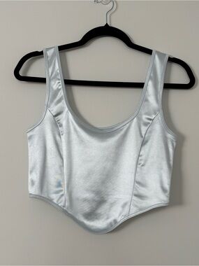 Urban Outfitters Kimchi Blue Satin Silver Blue Corset Crop Top Pointed Hem L